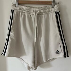 Women’s Adidas Cream Sweat Shorts with Black Stripes